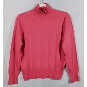 Austin Reed Top Women's Med Faint Argyle Print Long Sleeve Mock Neck Pink Silk